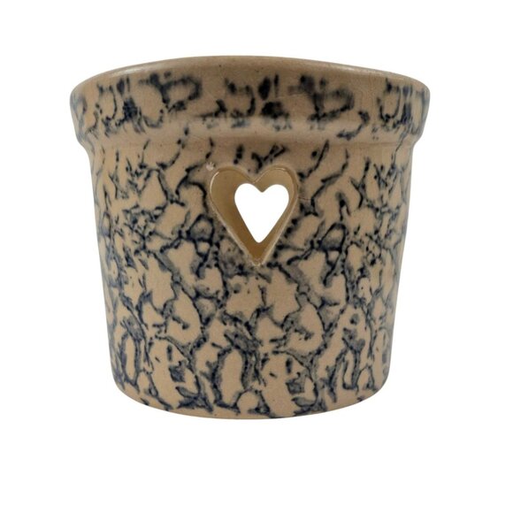 Vintage Open Potpourri Robinson Ransbottom Spongeware Blue Heart Cutout - Picture 7 of 10